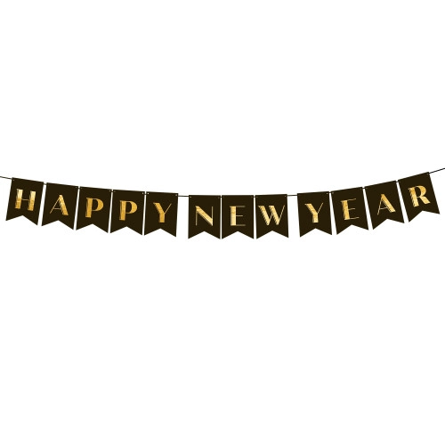 Závesná girlanda Happy New Year čierna 250 cm
