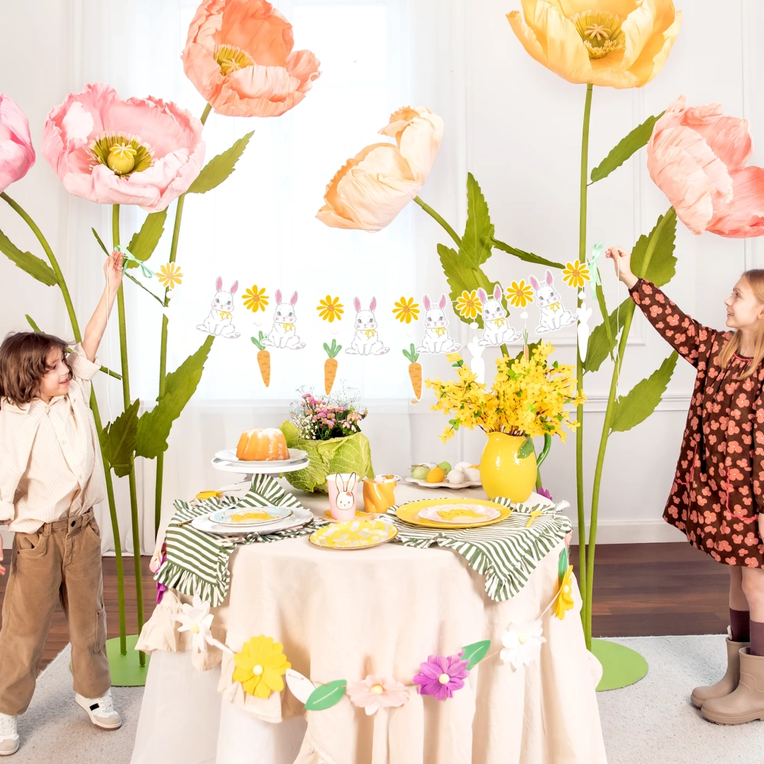 Ghirlandă suspendată de Paște cu iepurași, din hârtie, 240x30 cm