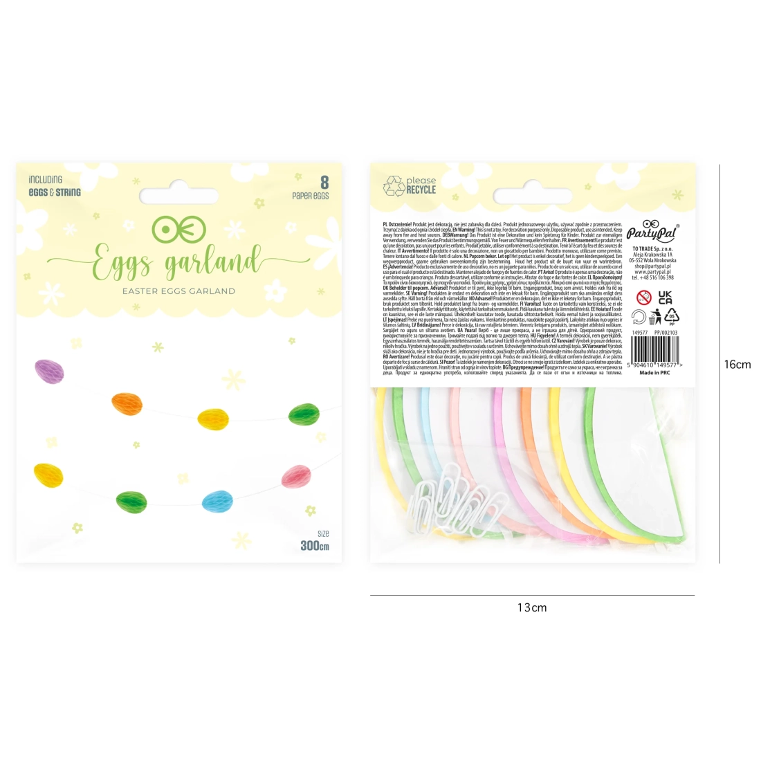 Ghirlandă suspendată cu ouă de Paște din hârtie 300 cm