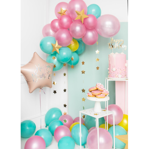 Viseča girlanda zlati zvezdi 3,6 m – dekorativna folija za zabave