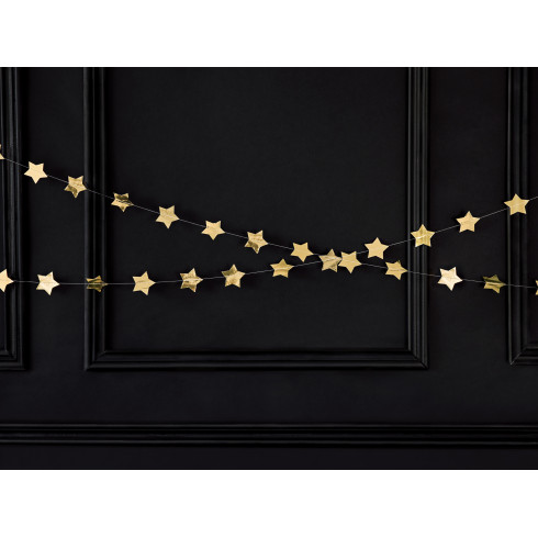 Viseča girlanda zlati zvezdi 3,6 m – dekorativna folija za zabave
