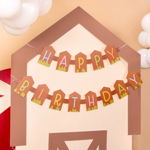 Závesný banner Happy Birthday farma 182x17 cm