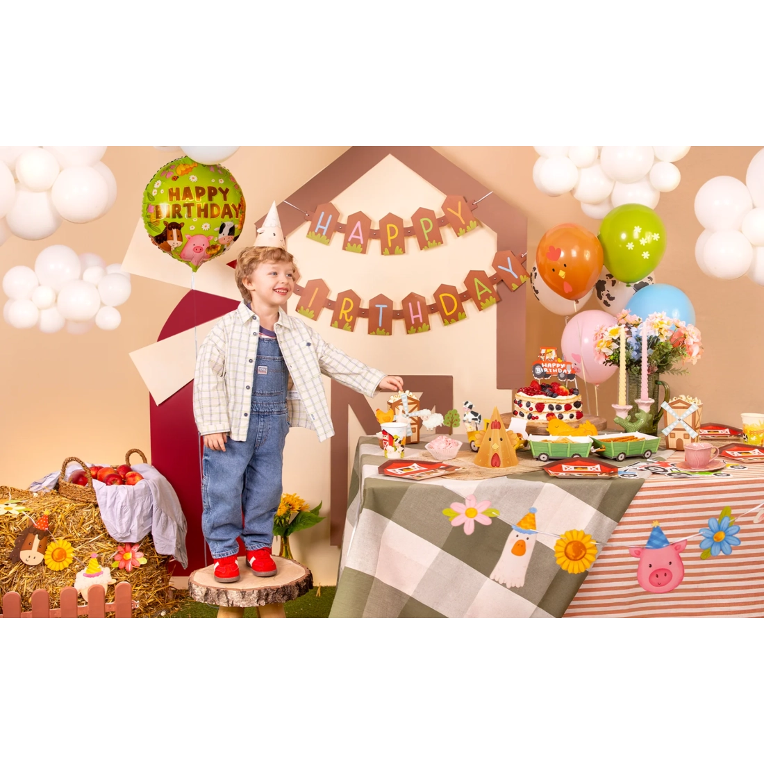 Viseči transparent Happy Birthday farma 182x17 cm