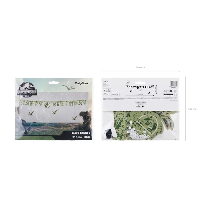 Banner da appendere Happy Birthday Jurassic World in carta 45 x 165 cm