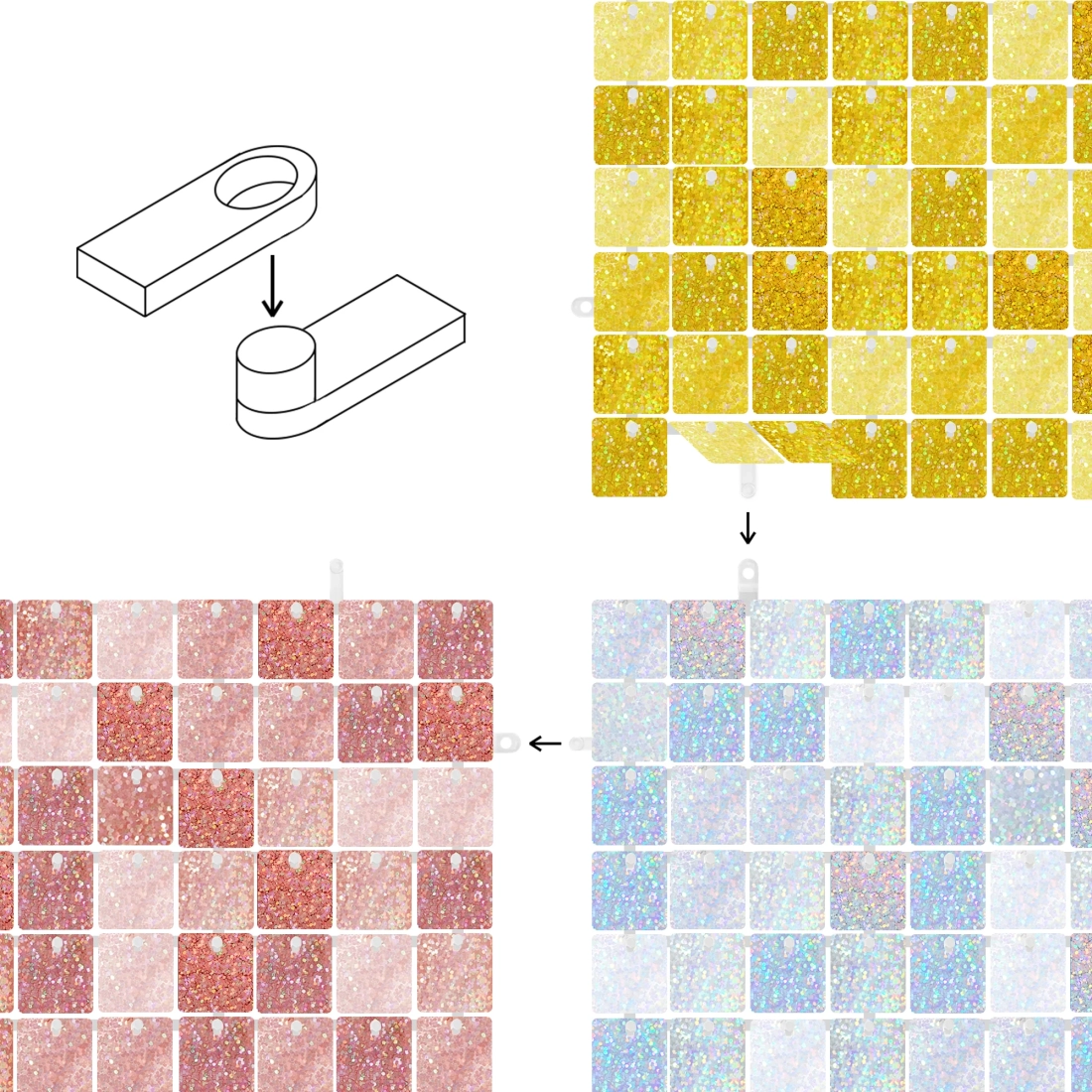 Závesný party panel s flitrami zlatý 30x30 cm