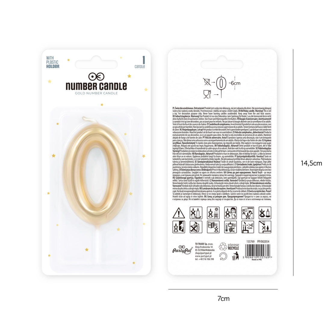 Lumânare aurie lucioasă în formă de cifră 0, 6 cm