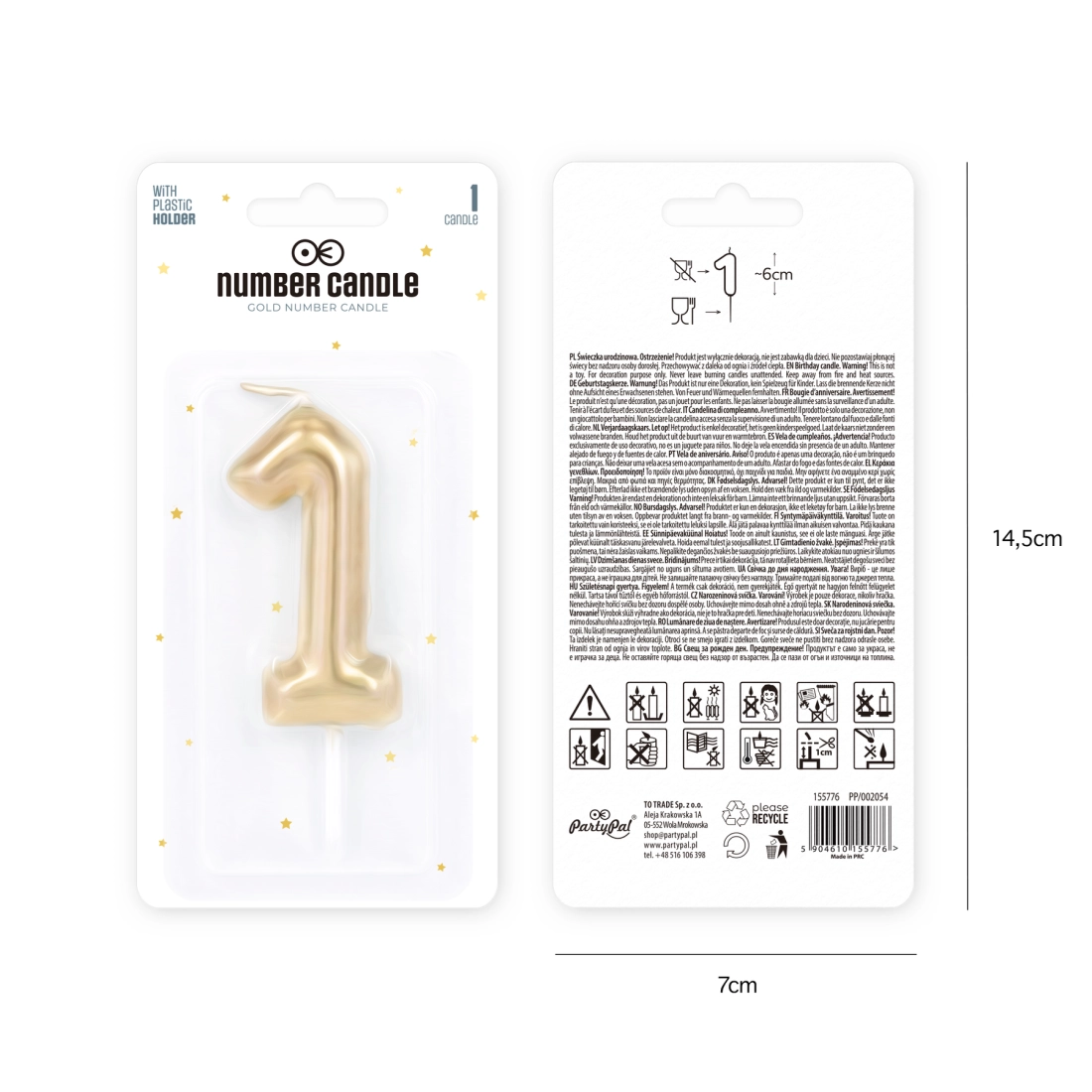 Lumânare aurie lucioasă cifră 1, 6 cm