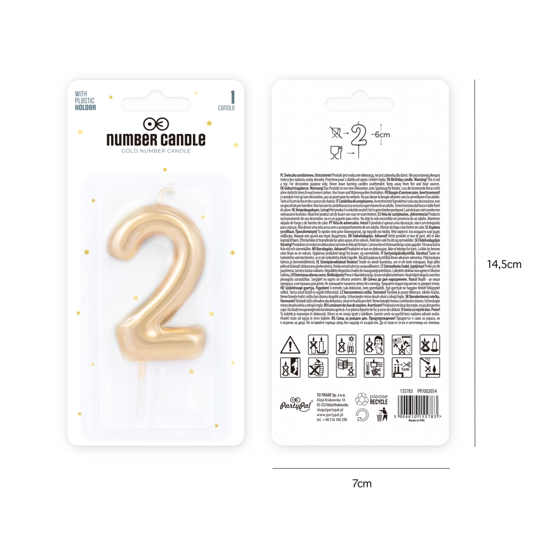 Arany fényes számgyertya 2, 6 cm
