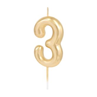 Zlata sijoča sveča številka 3, 6 cm