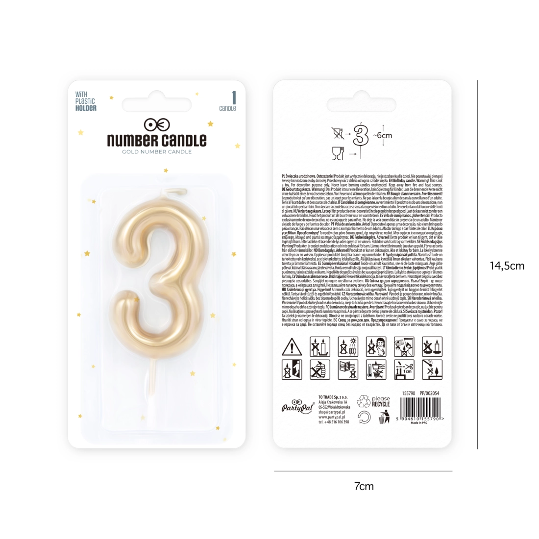 Arany fényes számgyertya 3, 6 cm