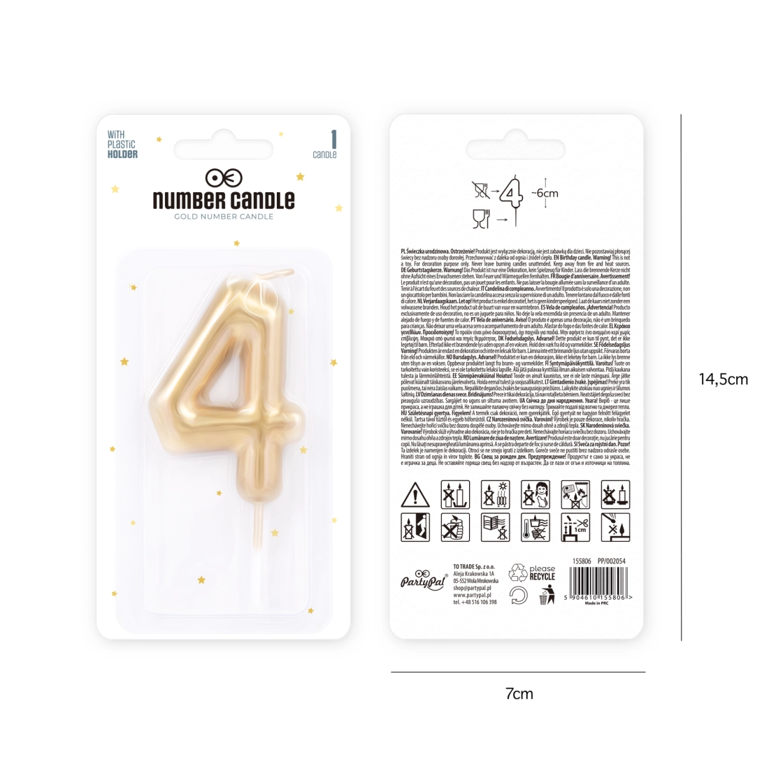 Arany fényes számgyertya 4, 6 cm