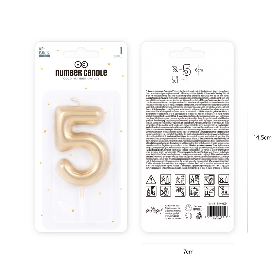 Lumânare lucioasă aurie cifră 5, 6 cm