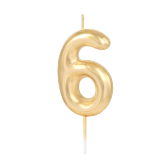 Zlata sijoča sveča številka 6, 6 cm