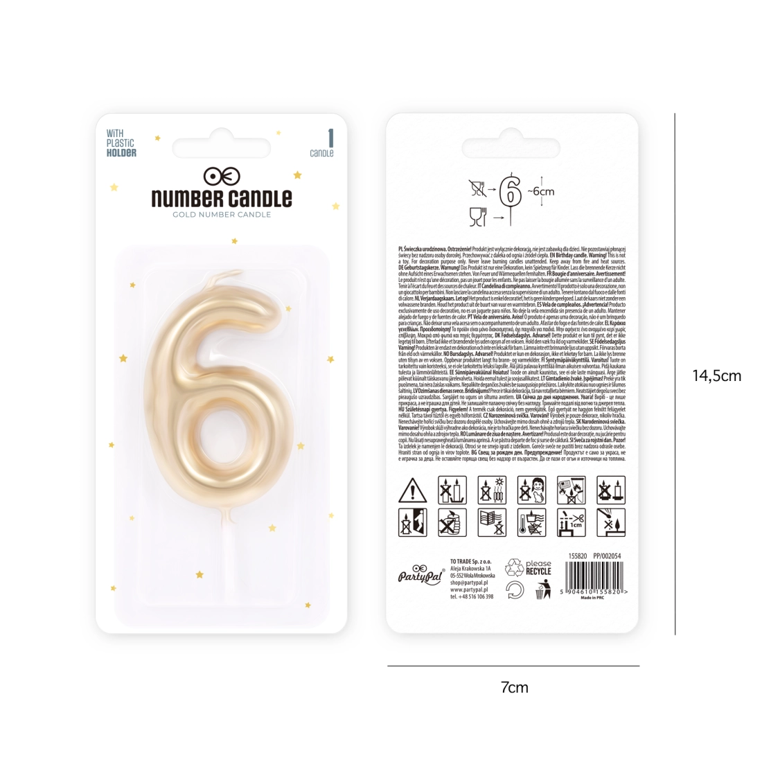 Arany fényes számgyertya 6, 6 cm