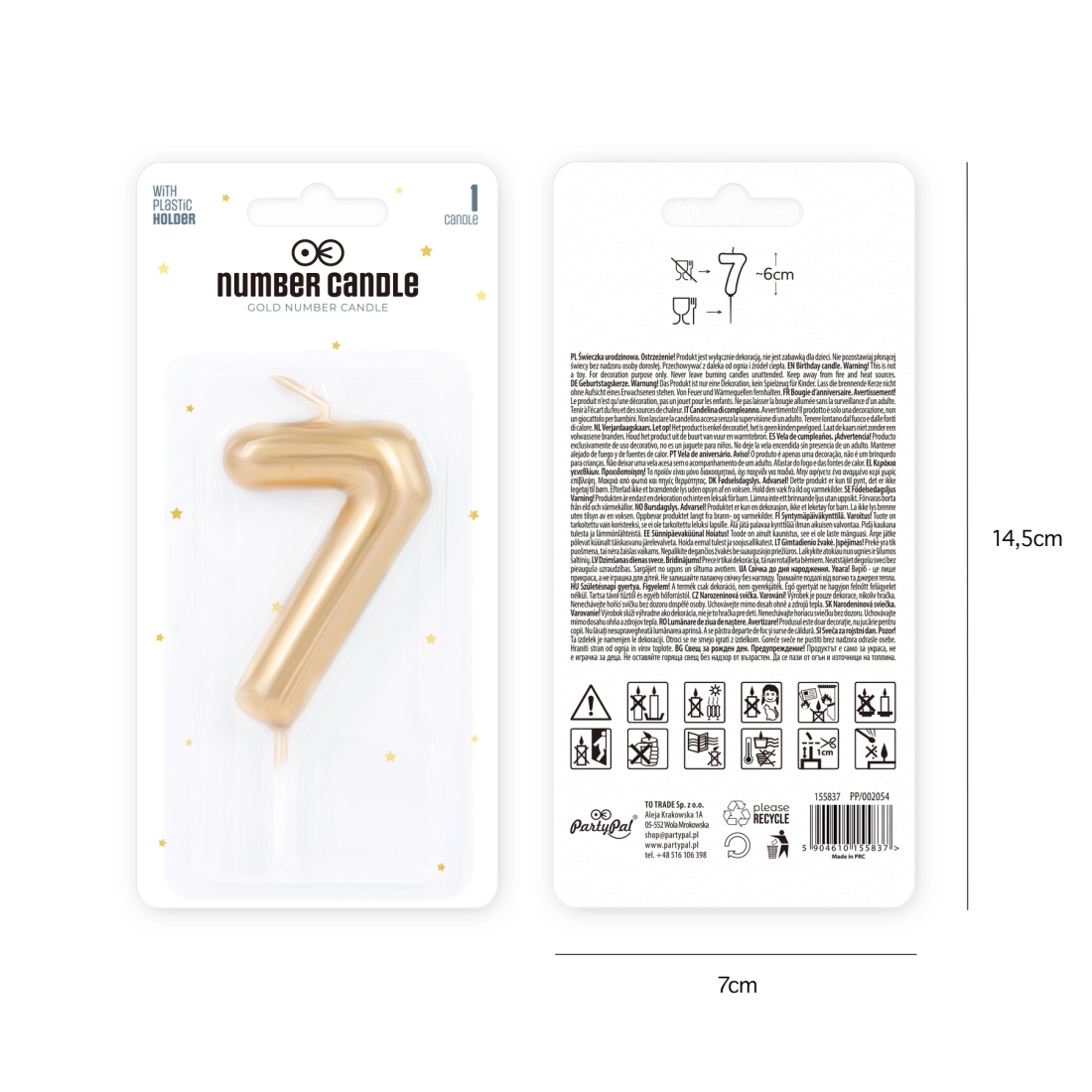 Lumânare lucioasă aurie cifră 7, 6 cm