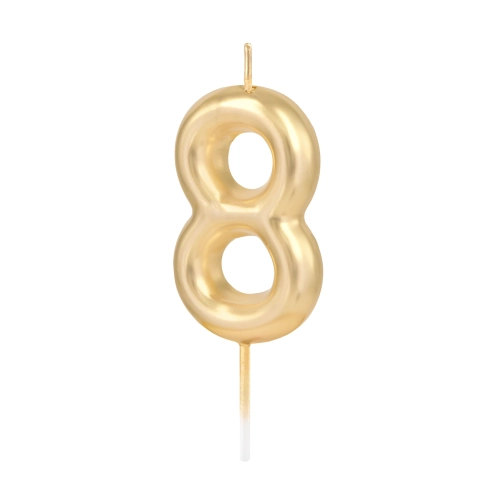 Arany fényes gyertya 8-as szám, 6 cm