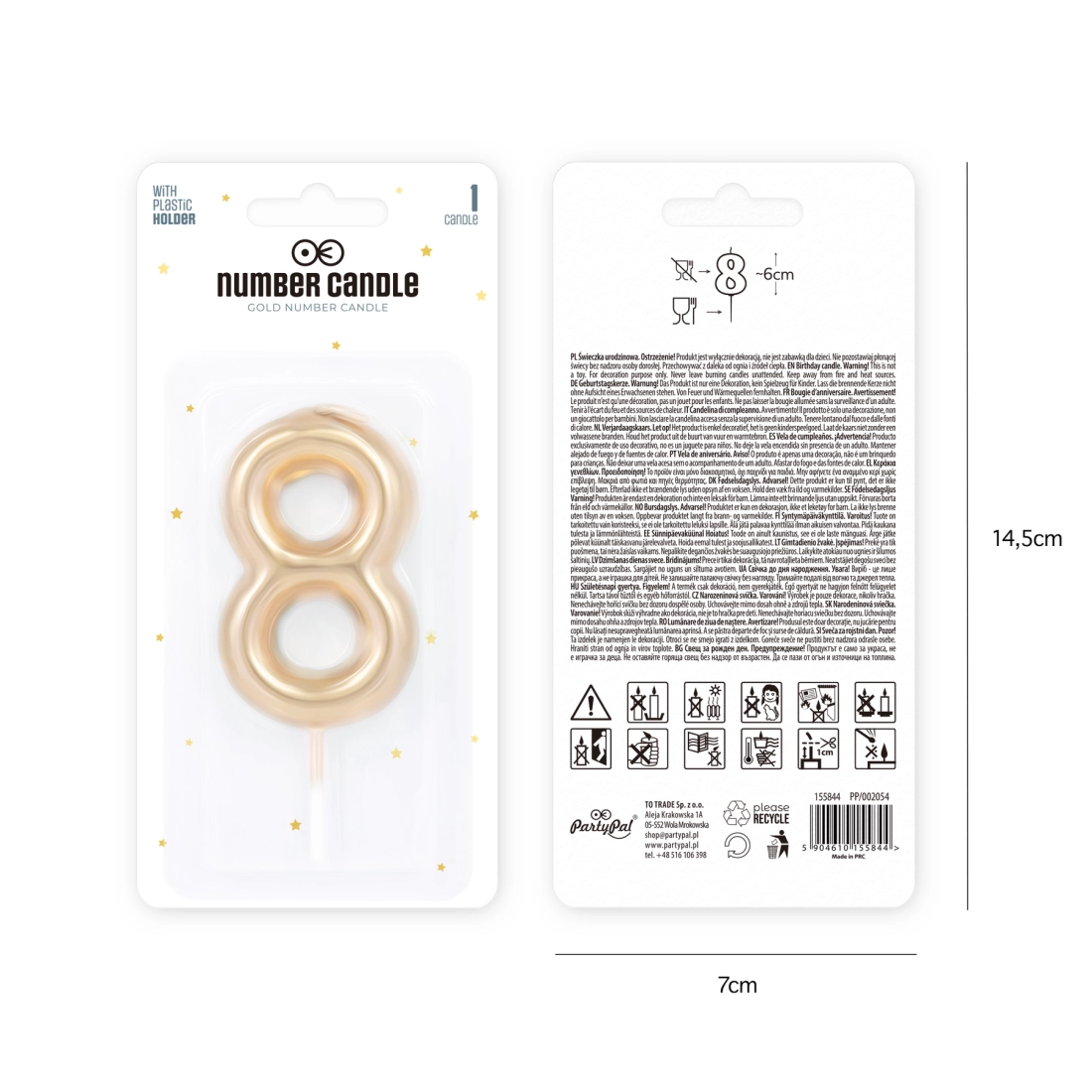 Lumânare aurie lucioasă în formă de cifră 8, 6 cm