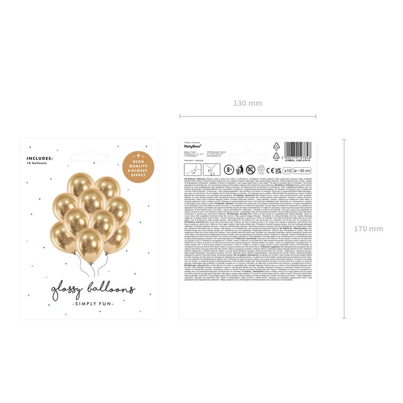 Arany fényes lufik 30 cm – 10 darabos készlet ünnepre és bulira
