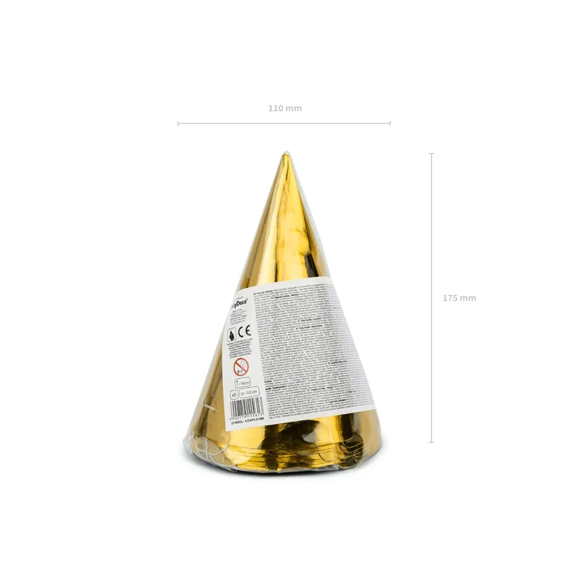 Arany papír parti sapkák 16 cm – 6 db csomagban