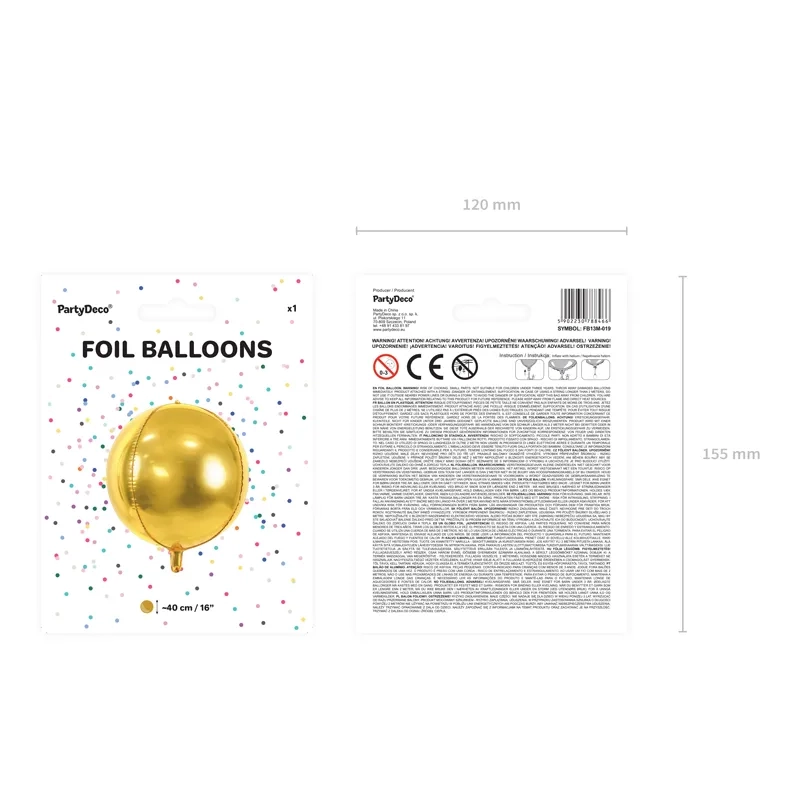 Zlat balon iz folije, krogla 40 cm – kovinski dekorativni balon