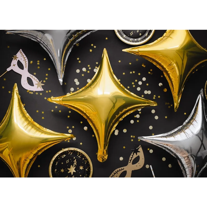 Zlat balon iz folije v obliki 4-krake zvezde, 45 cm – dekoracija za zabave