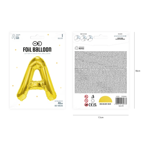 Zlatý fóliový balón písmeno A 40 cm Zlatý fóliový balón písmeno A 40 cm