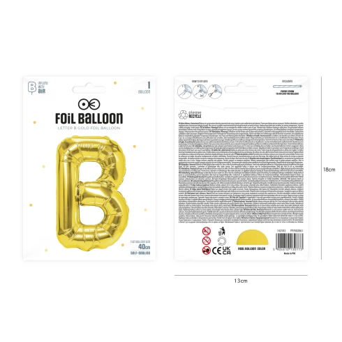 Zlatý fóliový balón písmeno B 40 cm Zlatý fóliový balón písmeno B 40 cm