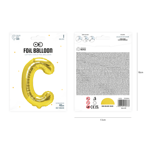 Arany fóliás lufiballon C betű, 40 cm Arany fóliás lufiballon C betű, 40 cm