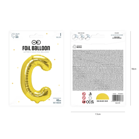 Zlatý fóliový balón písmeno C 40 cm