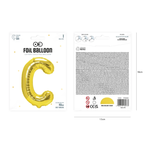 Arany fóliás lufiballon C betű, 40 cm