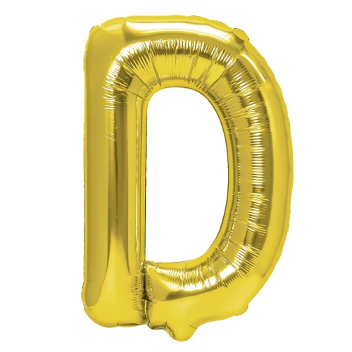 Arany fóliás lufi D betű, 40 cm