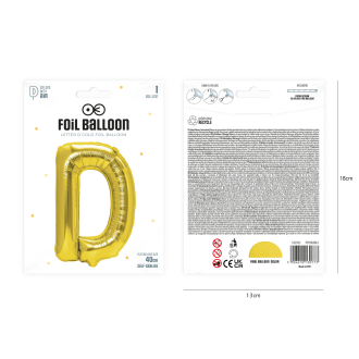 Zlata folija balon črka D 40 cm