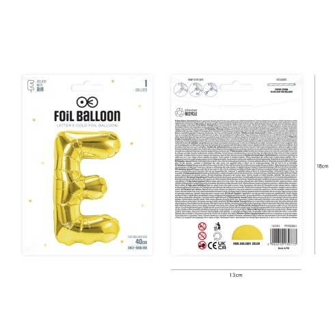 Zlatý fóliový balón písmeno E 40 cm Zlatý fóliový balón písmeno E 40 cm