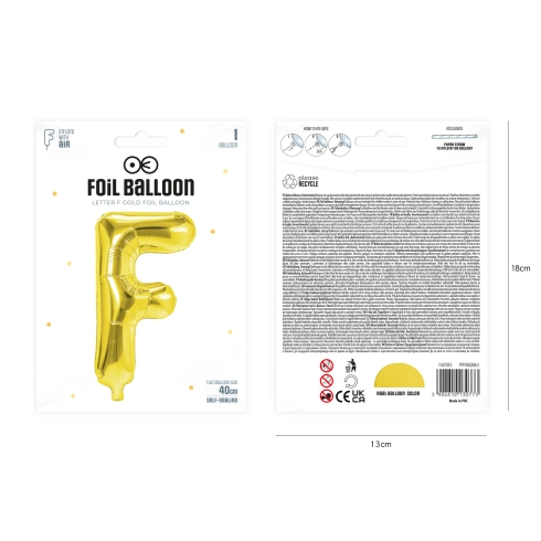 Zlatý fóliový balón písmeno F 40 cm