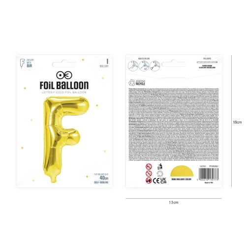 Arany fóliagömb F betű, 40 cm
