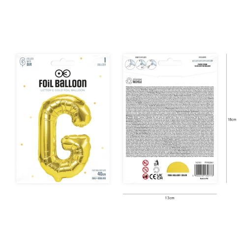 Zlatý fóliový balón písmeno G 40 cm Zlatý fóliový balón písmeno G 40 cm