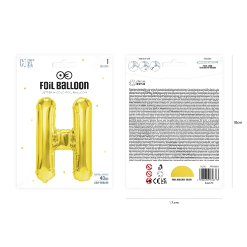 Zlatý fóliový balón písmeno H 40 cm Zlatý fóliový balón písmeno H 40 cm