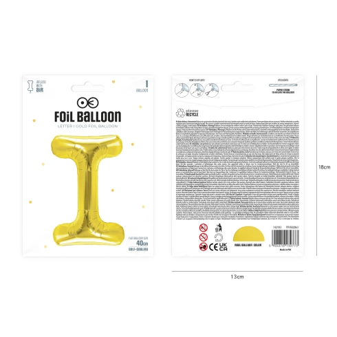 Zlatý fóliový balón písmeno I 40 cm Zlatý fóliový balón písmeno I 40 cm