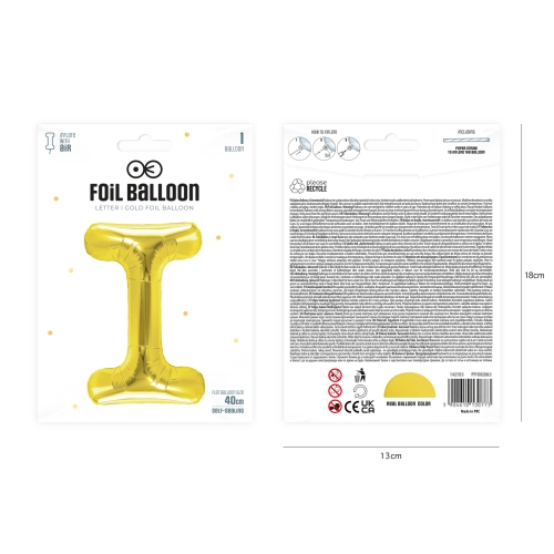 Zlatý fóliový balón písmeno I 40 cm