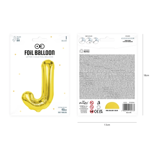 Zlatý fóliový balón písmeno J 40 cm Zlatý fóliový balón písmeno J 40 cm