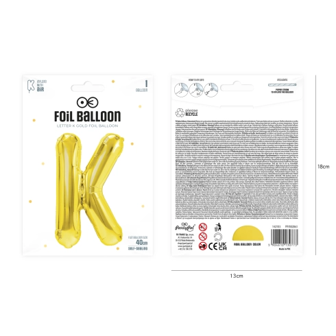 Zlatý fóliový balón písmeno K 40 cm Zlatý fóliový balón písmeno K 40 cm