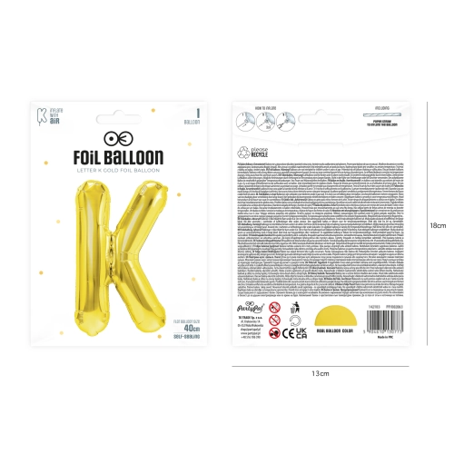Zlatý fóliový balón písmeno K 40 cm