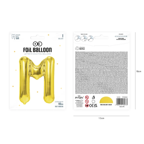 Zlatý fóliový balón písmeno M 40 cm Zlatý fóliový balón písmeno M 40 cm