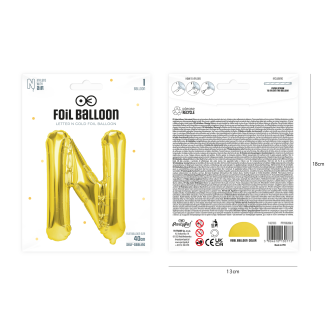 Zlati folijski balon črka N 40 cm