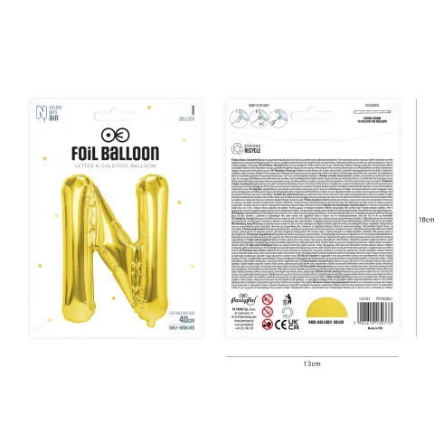 Zlatý fóliový balón písmeno N 40 cm Zlatý fóliový balón písmeno N 40 cm