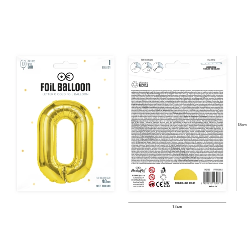 Zlatý fóliový balón písmeno O 40 cm