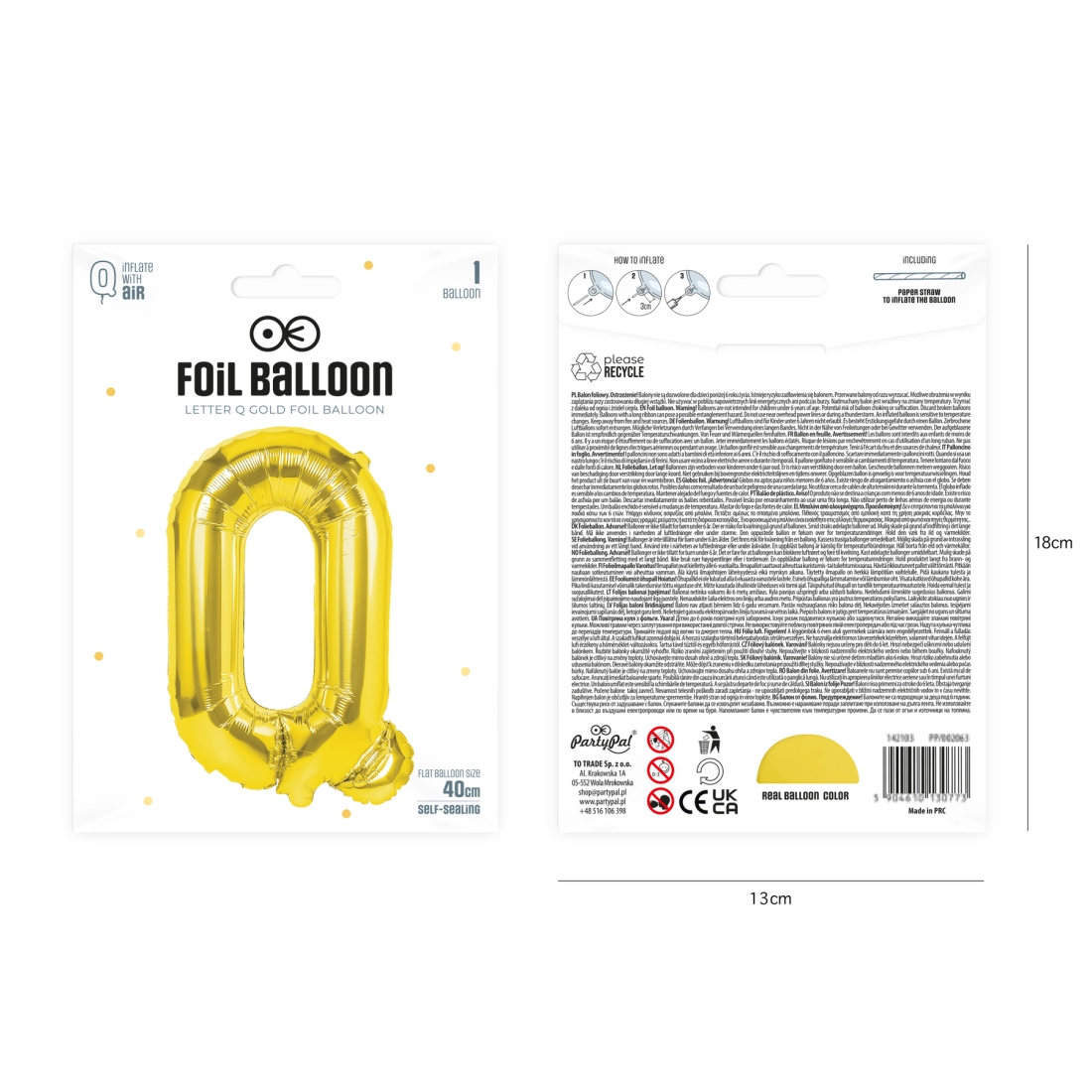 Balon folie auriu literă Q 40 cm