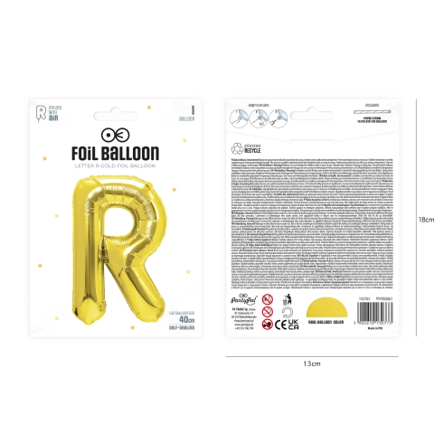 Zlatý fóliový balón písmeno R 40 cm