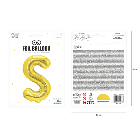 Arany fóliás lufi S betű, 40 cm Arany fóliás lufi S betű, 40 cm
