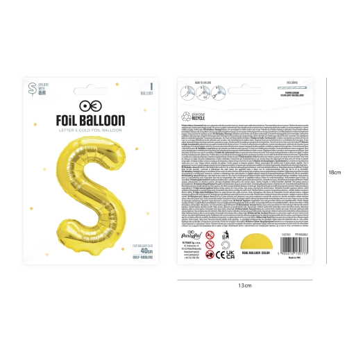 Zlati folijski balon črka S 40 cm